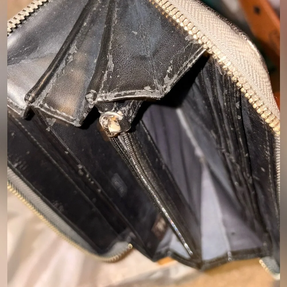 Coach Metallic Pewter Leather Zip Wallet